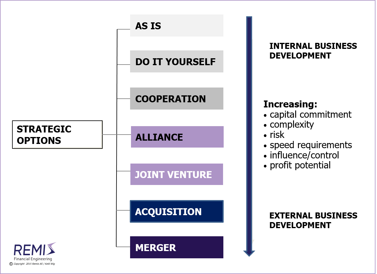 An overview of strategic M&A options and their characteristics, 
  M&A, M&A strategy, M&A strategies, M&A process, M&A processes, M&A project, M&A projects, 

  acquisition, acquisitions, merger, mergers, merger & acquisition, mergers & acquisitions, merger and acquisition, mergers and acquisitions, 
  merger or acquisition, mergers or acquisitions, 
  strategic alliance, strategic alliances, joint venture, joint ventures, 
  growth strategy, growth strategies, divestiture, divestitures, trade sale, trade sales, spinoff, spinoffs, spin-off, spin-offs, de-merger, de-mergers, 

  M&A in Norway, acquisition in Norway, acquisitions in Norway, merger in Norway, mergers in Norway, 
  merger & acquisition in Norway, mergers & acquisitions in Norway, merger and acquisition in Norway, mergers and acquisitions in Norway, 
  merger or acquisition in Norway, mergers or acquisitions in Norway, 
  strategic alliance in Norway, strategic alliances in Norway, joint venture in Norway, joint ventures in Norway, 
  growth strategy in Norway, growth strategies in Norway, divestiture in Norway, divestitures in Norway, 
  trade sale in Norway, trade sales in Norway, spinoff in Norway, spinoffs in Norway, 
  spin-off in Norway, spin-offs in Norway, de-merger in Norway, de-mergers in Norway, 

  post-merger integration, synergy, synergies, synergy capture, synergies capture, 
  post-merger integration in Norway, synergy in Norway, synergies in Norway, synergy capture in Norway, synergies capture in Norway, 

  advisory, advisory services, consulting, management consulting, financial consulting, M&A consulting, 
  management consultant, financial consultant, M&A consultant, 
  project management, negotiation, negotiation support, 
  advisory in Norway, advisory services in Norway, consulting in Norway, management consulting in Norway, financial consulting in Norway, M&A consulting in Norway, M&A services in Norway, 
  management consultant in Norway, financial consultant in Norway, M&A consultant in Norway, 
  project management in Norway, negotiation in Norway, negotiation support in Norway, 

  company, companies, business, businesses, enterprise, enterprises, firm, firms, 
  company in Norway, companies in Norway, business in Norway, businesses in Norway, enterprise in Norway, enterprises in Norway, firm in Norway, firms in Norway, 

  Norway, Scandinavia, Nordics, Northern Europe
